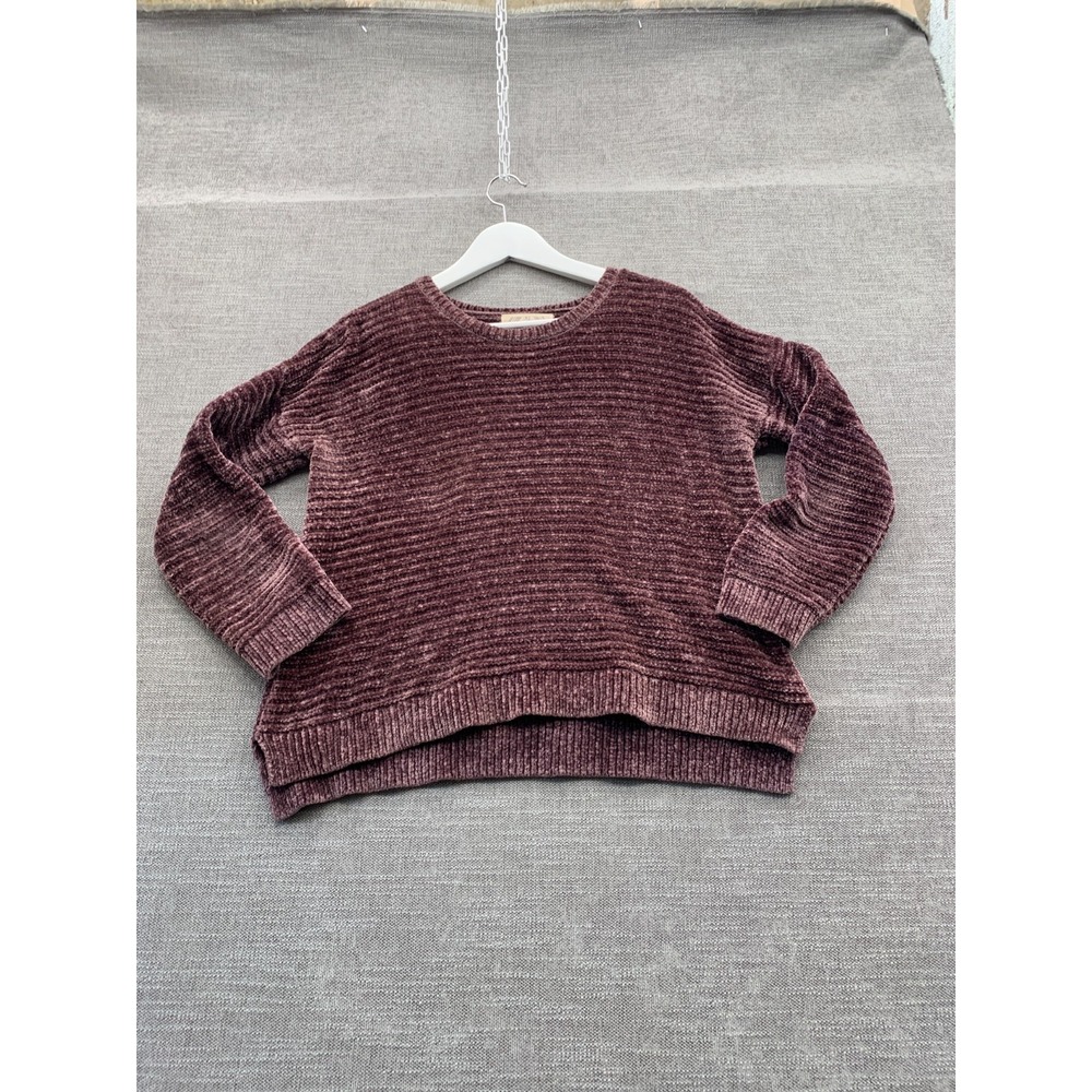 Pink Rose Sweater Womens Medium Maroon Soft Cozy Side Slit High Low Hem Knitted